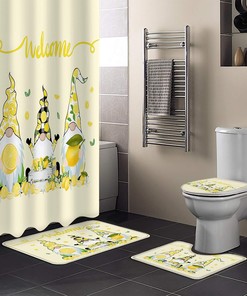 Cute Gnome with Lemon Rustic Yellow Backdrop Vintage Shower Curtain