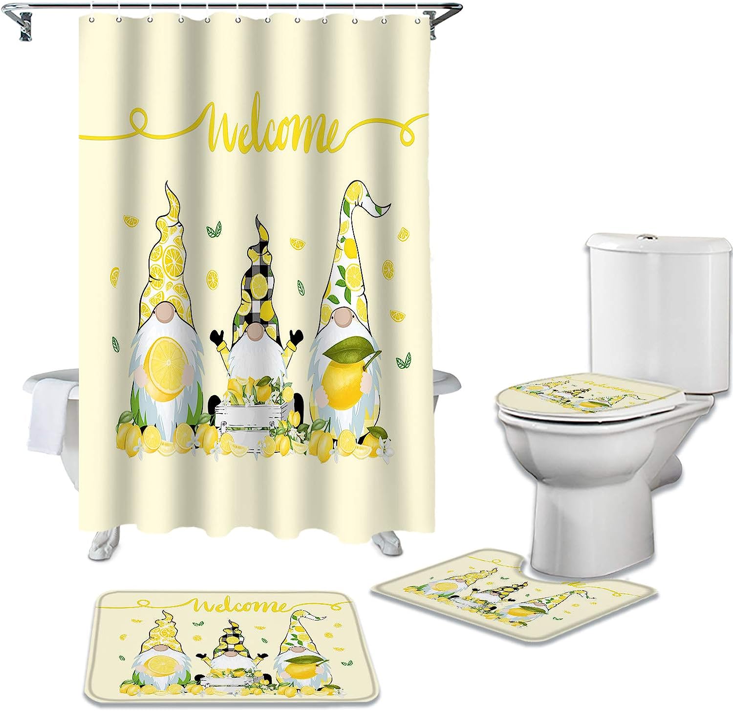 Cute Gnome with Lemon Rustic Yellow Backdrop Vintage Shower Curtain