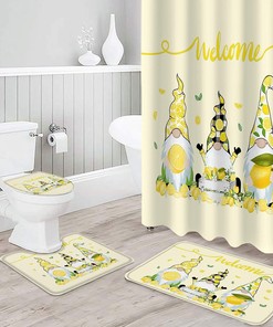 Cute Gnome with Lemon Rustic Yellow Backdrop Vintage Shower Curtain