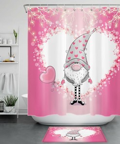 Cute Gnome with Pink Love Hearts Shower Curtain for Bathroom Decor