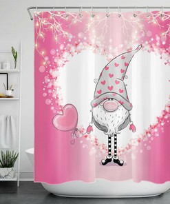 Cute Gnome with Pink Love Hearts Shower Curtain for Bathroom Decor