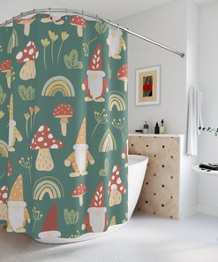 Cute Gnomes And Rainbows Bathroom Decor Shower Curtain With Mushrooms For Bathroom Decor