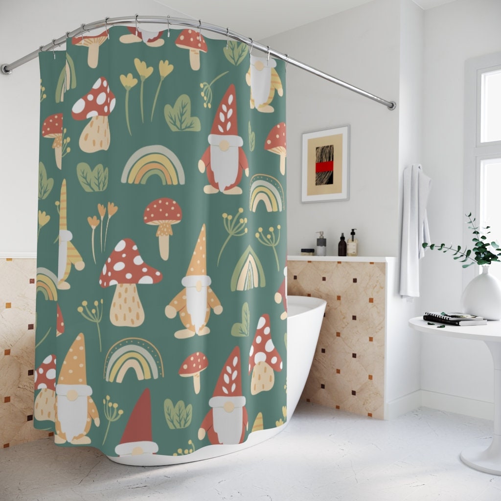 Cute Gnomes And Rainbows Bathroom Decor Shower Curtain With Mushrooms For Bathroom Decor