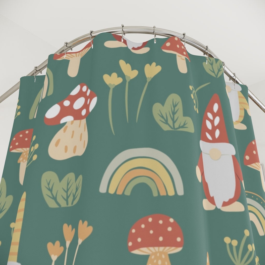 Cute Gnomes And Rainbows Bathroom Decor Shower Curtain With Mushrooms For Bathroom Decor