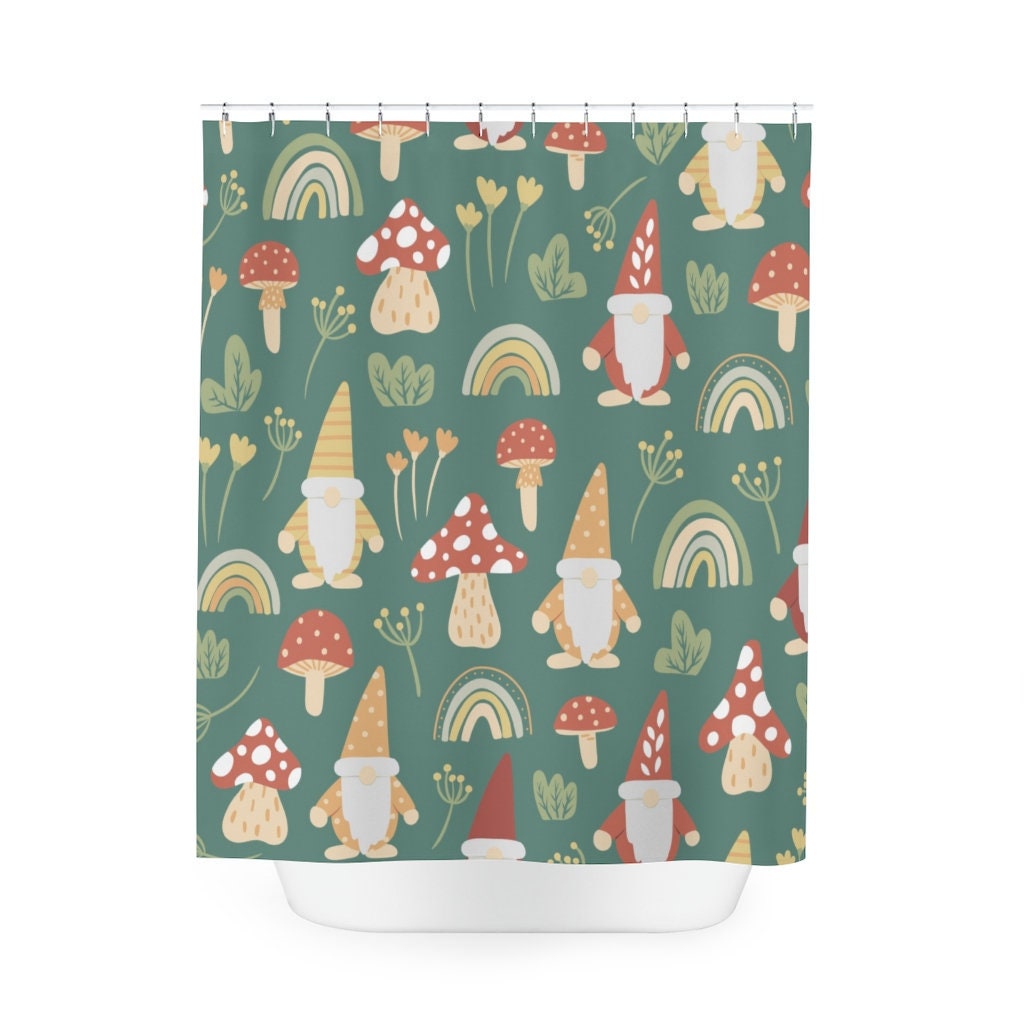 Cute Gnomes And Rainbows Bathroom Decor Shower Curtain With Mushrooms For Bathroom Decor