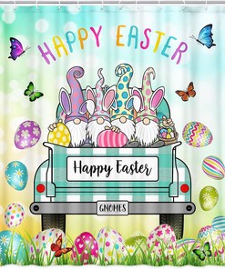 Cute Gnomes and Colorful Easter Eggs Shower Curtain for Spring Bathroom Decor