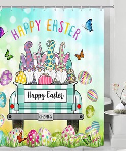 Cute Gnomes and Colorful Easter Eggs Shower Curtain for Spring Bathroom Decor