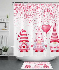 Cute Gnomes with Pink Heart Balloons Shower Curtain for Bathroom Decor