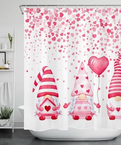 Cute Gnomes with Pink Heart Balloons Shower Curtain for Bathroom Decor