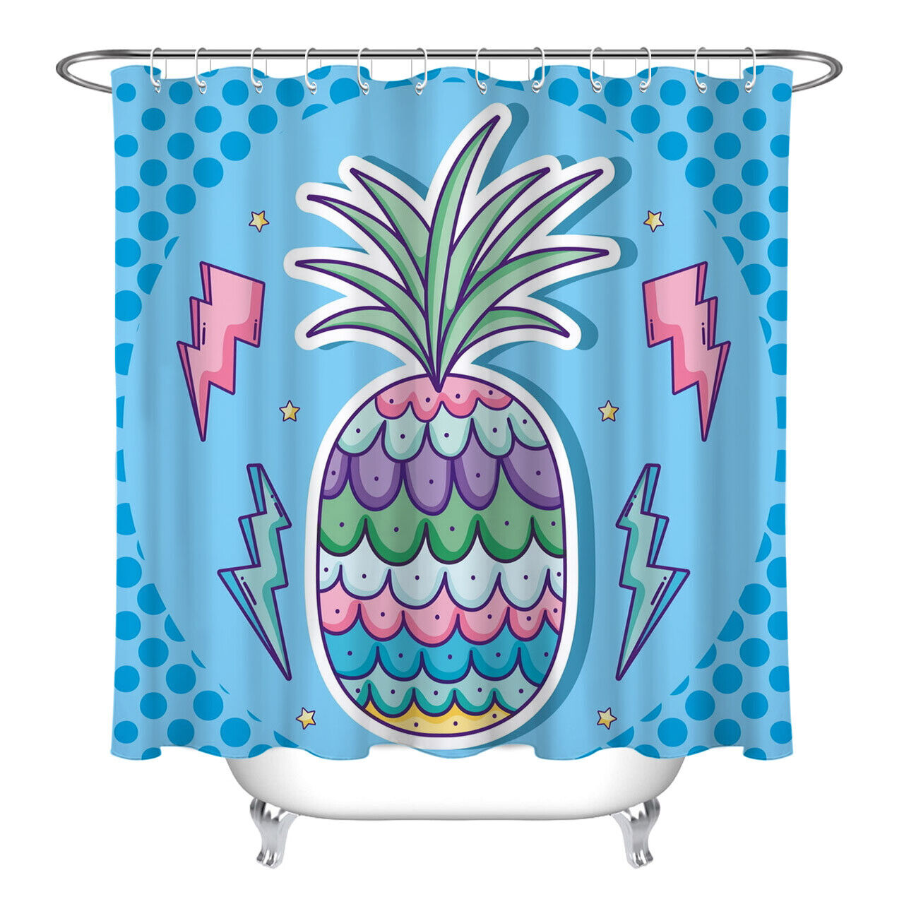 Cute Green Frog And Pond Cartoon Waterproof Fabric Shower Curtain - Image 2