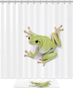 Cute Green Frog Background Shower Curtain For Fun Bathroom Decor 