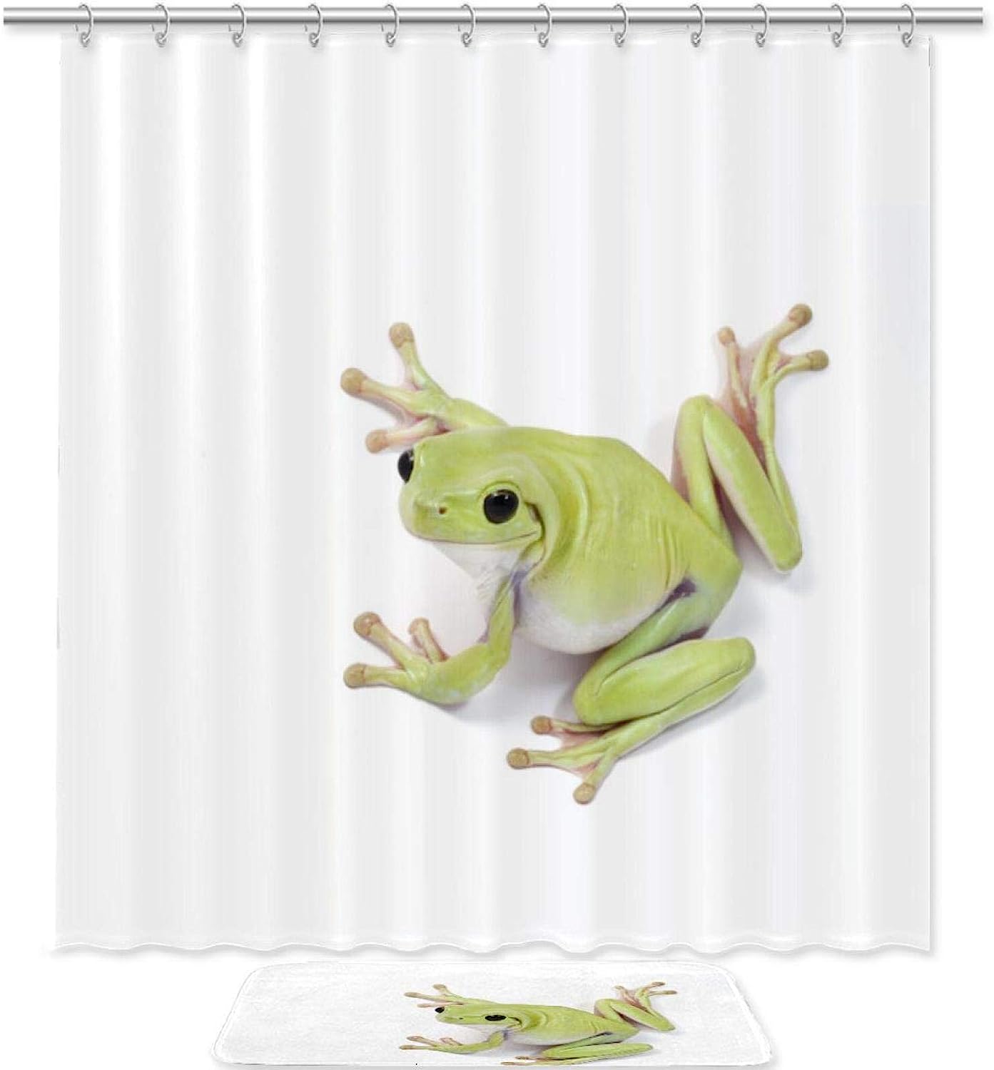 Cute Green Frog Background Shower Curtain For Fun Bathroom Decor