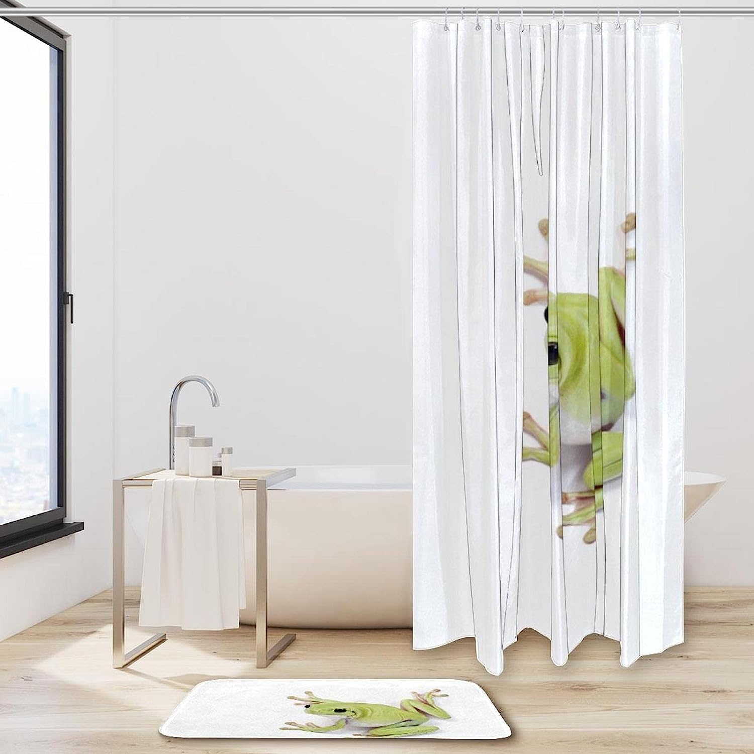 Cute Green Frog Background Shower Curtain For Fun Bathroom Decor