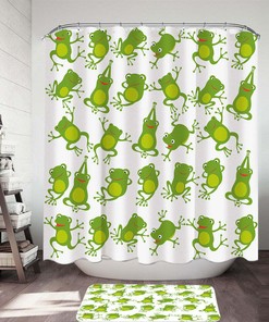 Cute Green Frog Pattern Shower Curtain - Lovely Waterproof Fabric For Bathroom