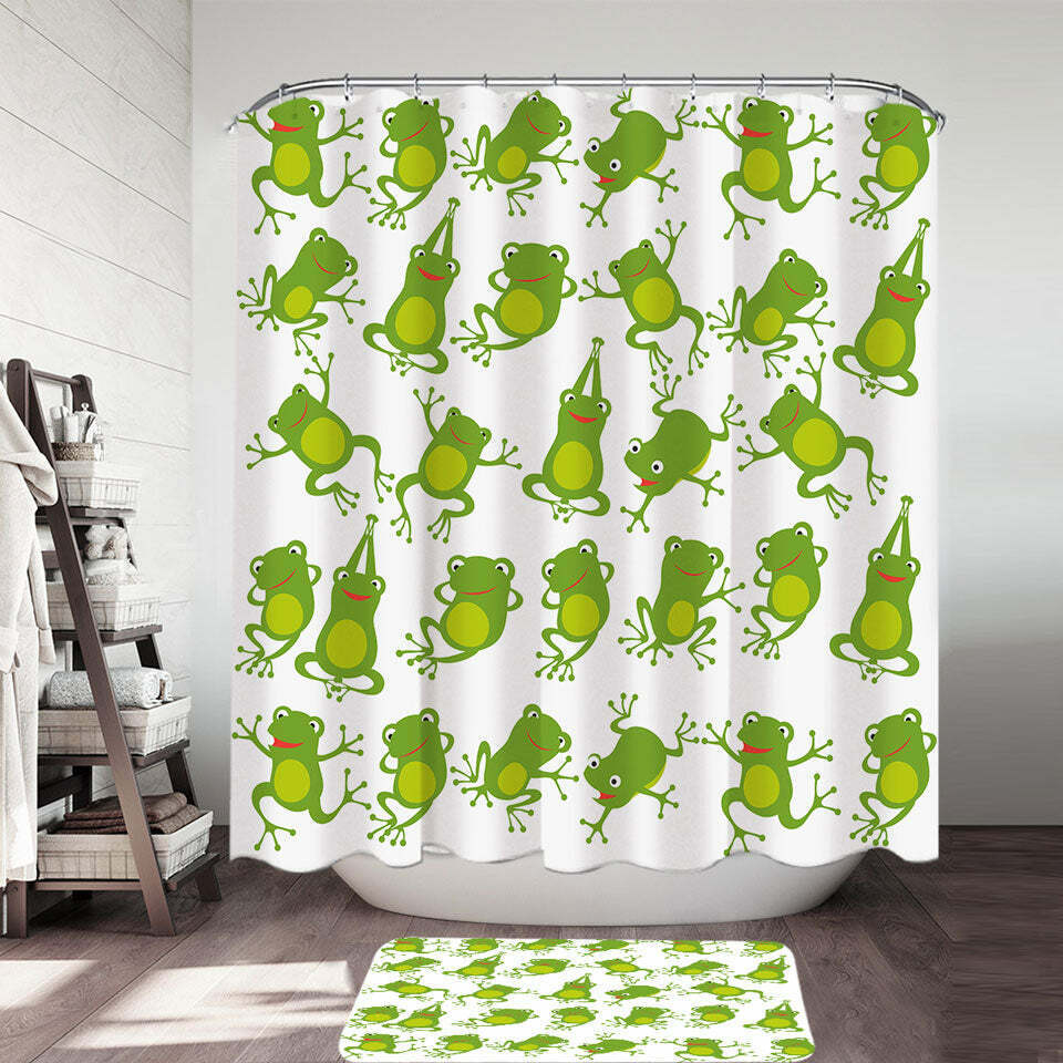 Cute Green Frog Pattern Shower Curtain - Lovely Waterproof Fabric For Bathroom