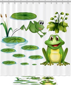 Cute Green Frog Print Shower Curtain For Playful And Waterproof Bathroom