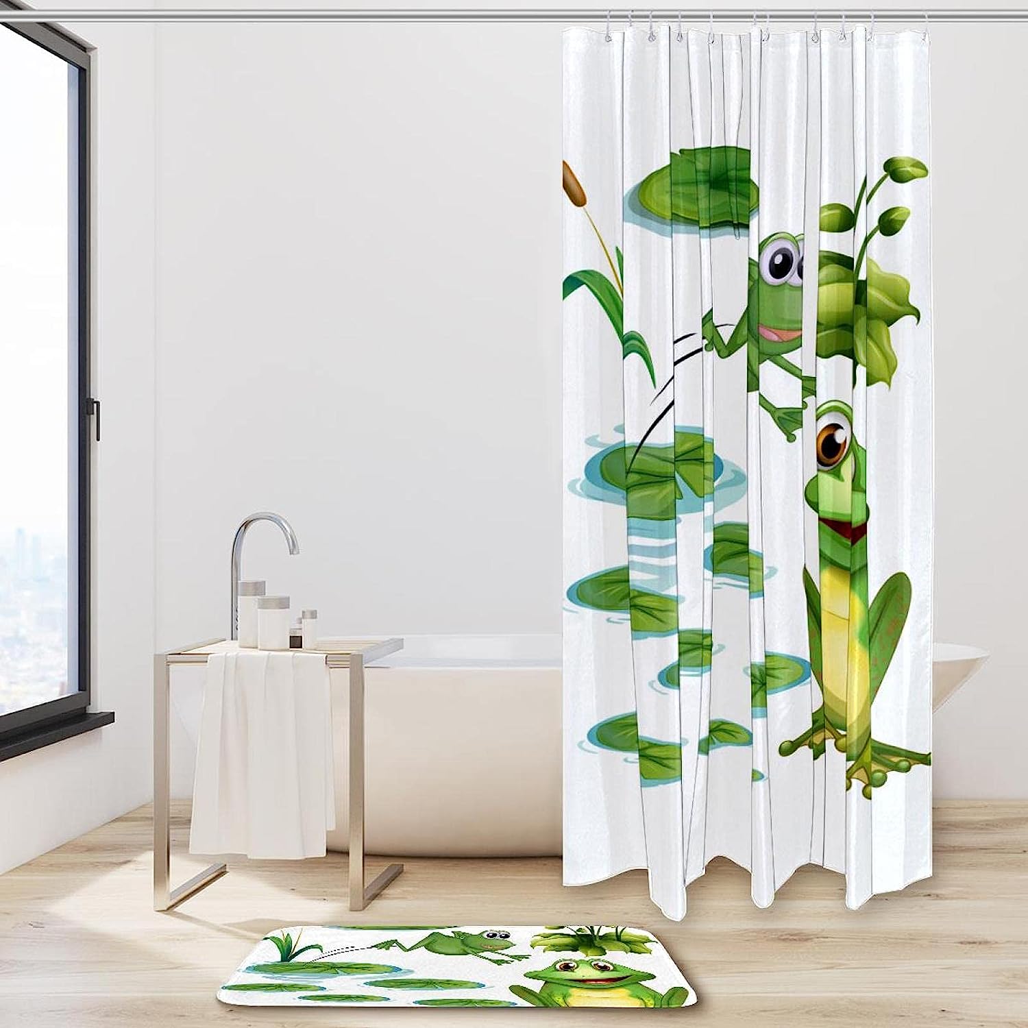 Cute Green Frog Print Shower Curtain For Playful And Waterproof Bathroom - Image 2