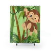 Cute Green Monkey Jungle Shower Curtain for Kids Bathroom Decor