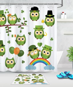 Cute Green Owls and Clovers Shower Curtain for a Fun and Playful St Patrick's Day Bathroom