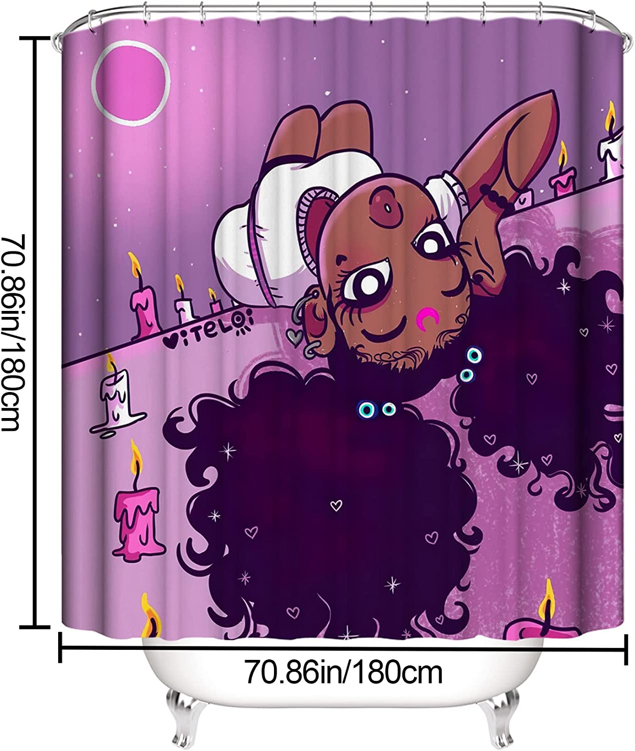 Cute Hair Black Girl Shower Curtain Set With Cool Moon And Candles Bath Decor And African American Lady Bathroom Mat - Image 2