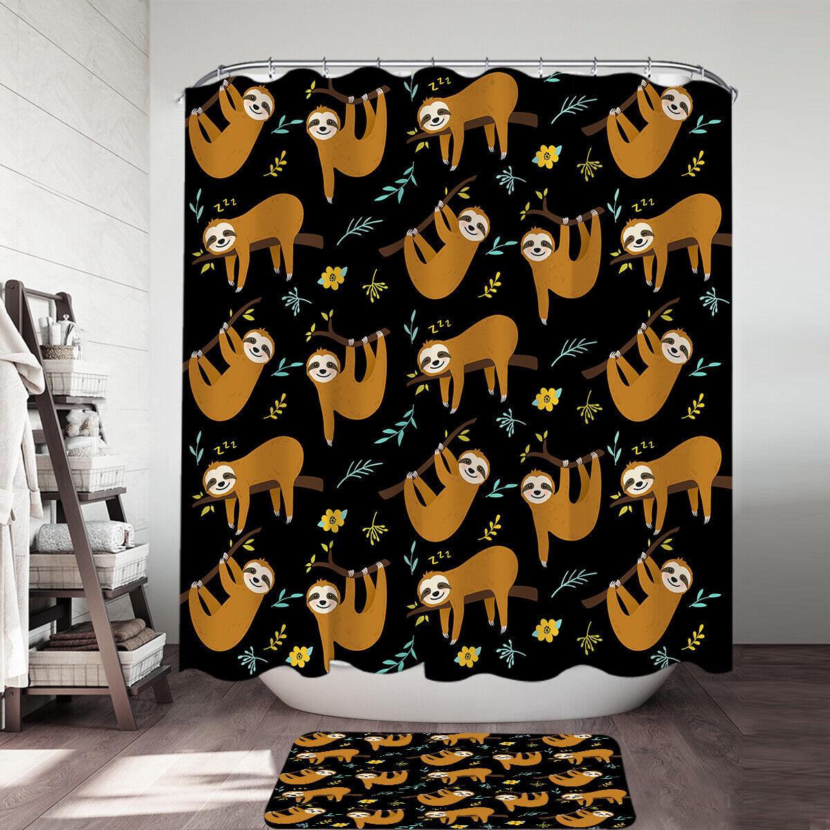 Cute Hanging Sloths Vintage Bathroom Shower Curtain For Relaxing Atmosphere