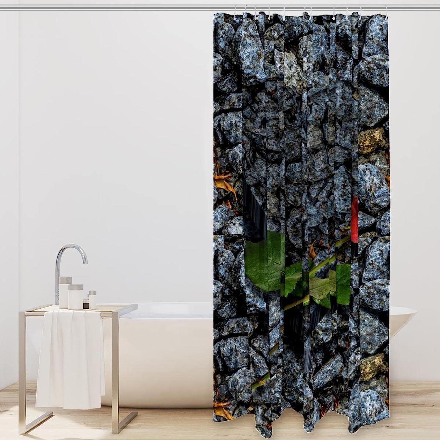 Cute Heart And Rose Print Shower Curtain For Romantic Bath