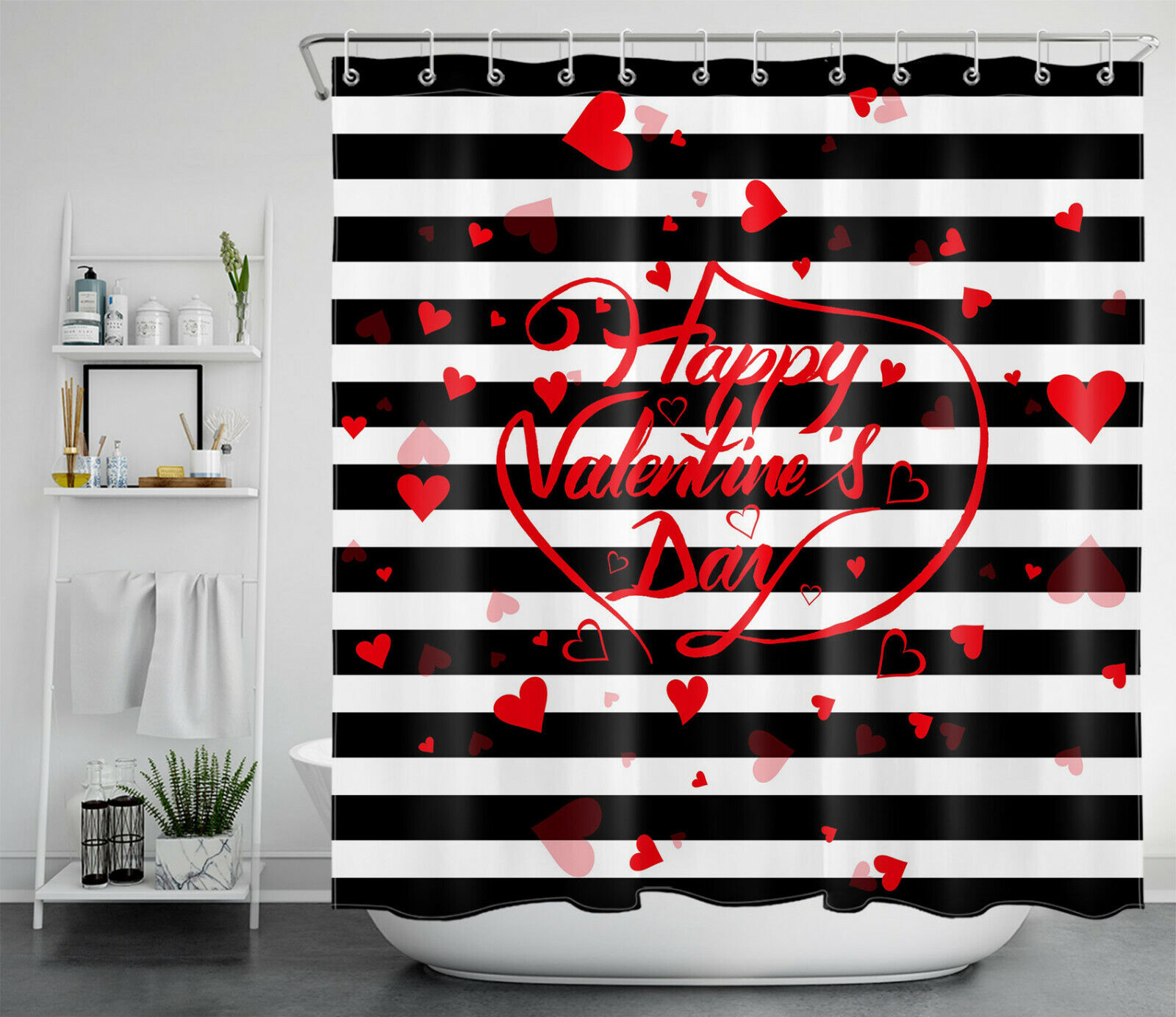 Cute Heart Illustration Shower Curtain - Image 2