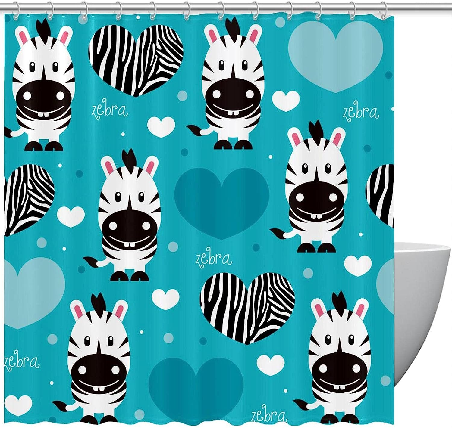 Cute Heart Pattern Zebra Print Shower Curtain for Lovely Bathroom Decor