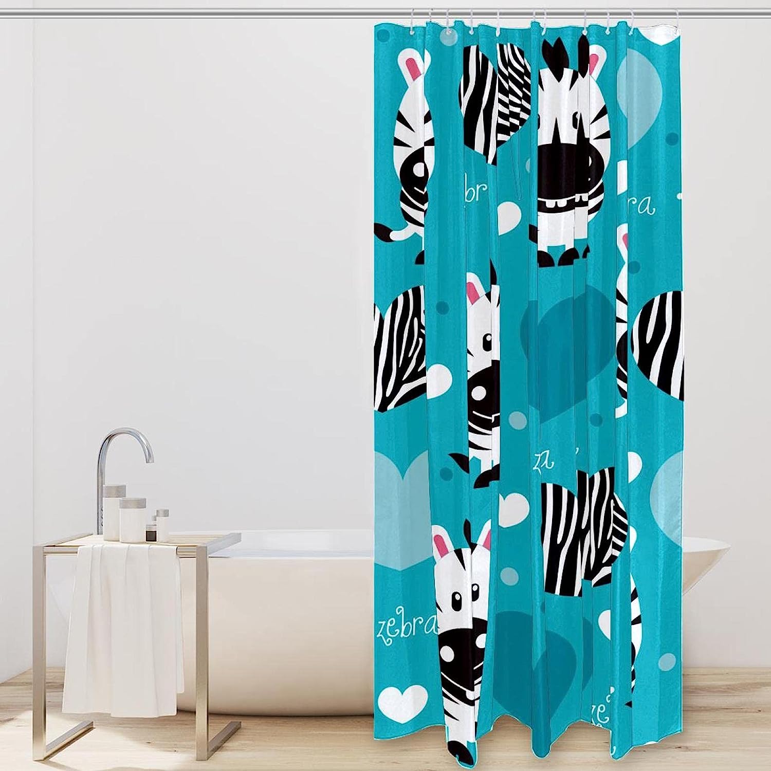 Cute Heart Pattern Zebra Print Shower Curtain for Lovely Bathroom Decor