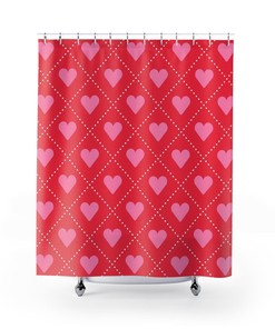 Cute Heart-Shaped Graphic Pattern Shower Curtain, Girly Pink Designer Statement Piece For Your Bathroom