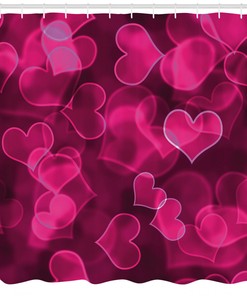 Cute Hearts Blurry Print Shower Curtain With Hot Pink Background