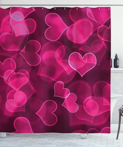 Cute Hearts Blurry Print Shower Curtain With Hot Pink Background