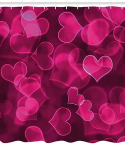 Cute Hearts Blurry Print Shower Curtain With Hot Pink Background