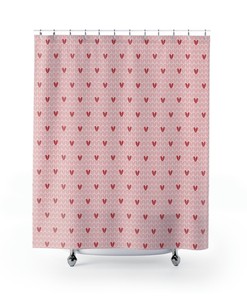 Cute Hearts Valentine Shower Curtain, Pink Aesthetic And Romantic Bathroom Decor