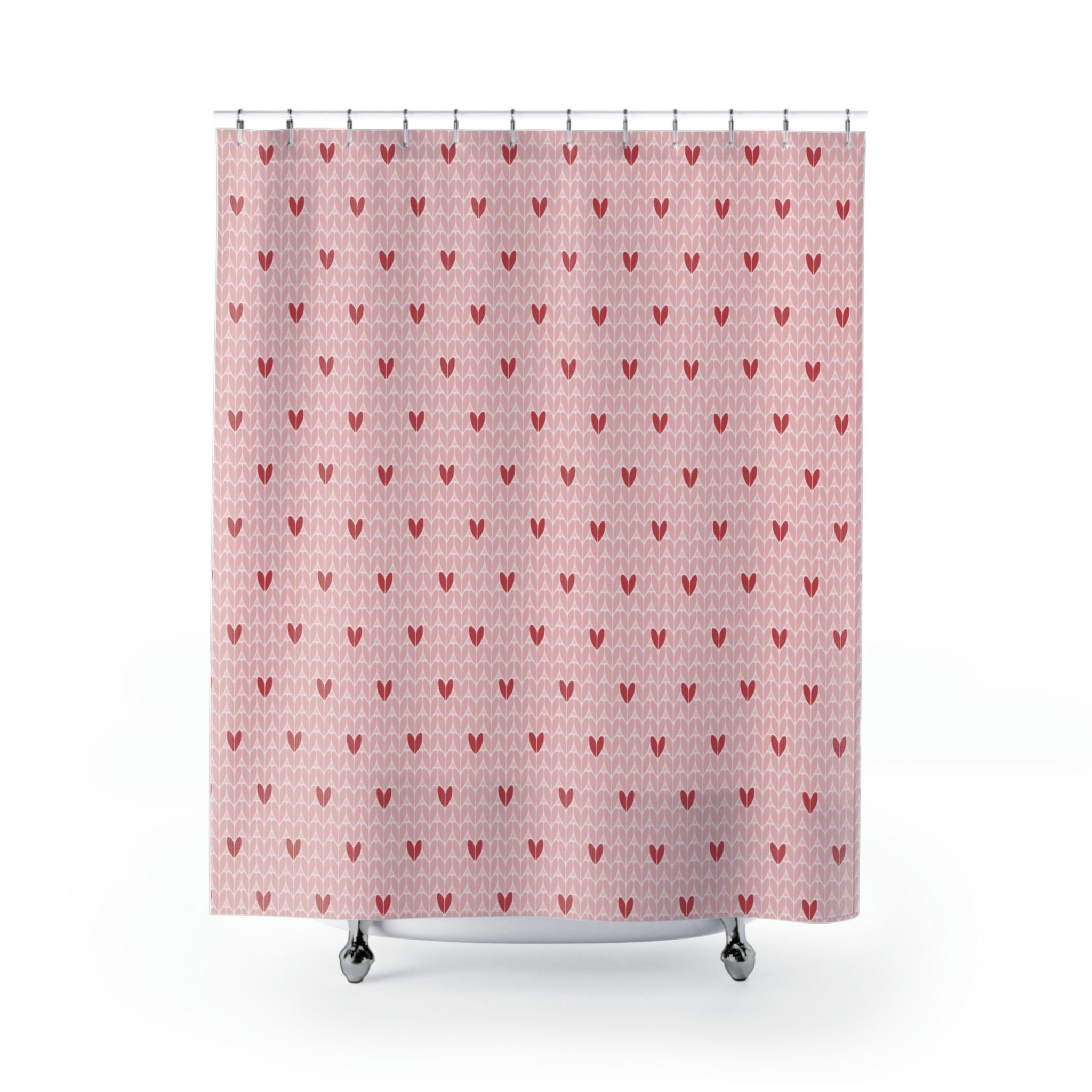Cute Hearts Valentine Shower Curtain, Pink Aesthetic And Romantic Bathroom Decor