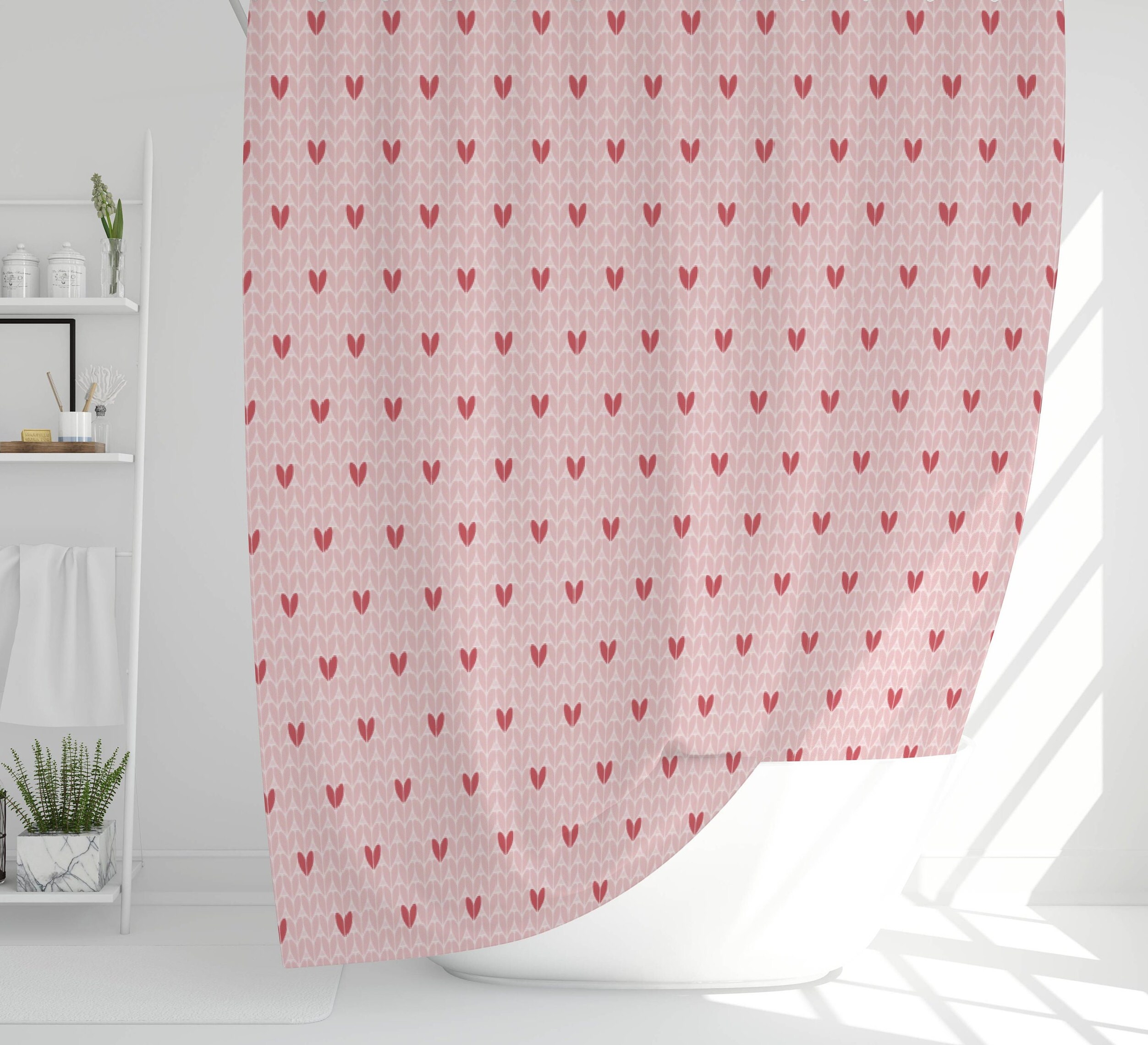 Cute Hearts Valentine Shower Curtain, Pink Aesthetic And Romantic Bathroom Decor - Image 2