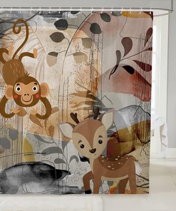 Cute Hedgehog Monkey Deer Animal Kids Shower Curtain for Attractive Bathroom Decor