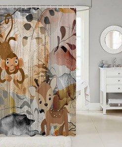 Cute Hedgehog Monkey Deer Animal Kids Shower Curtain for Attractive Bathroom Decor