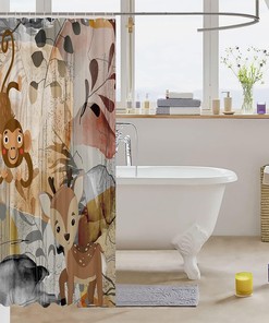 Cute Hedgehog Monkey Deer Animal Kids Shower Curtain for Attractive Bathroom Decor