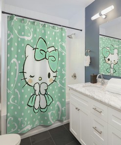 Cute Hello Kitty Kids Bathroom Shower Curtain, Stylish One Sided Print For Playful Decor