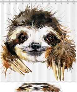 Cute Hipster Sloth Unique Shower Curtain For Playful And Waterproof Bathroom Decor