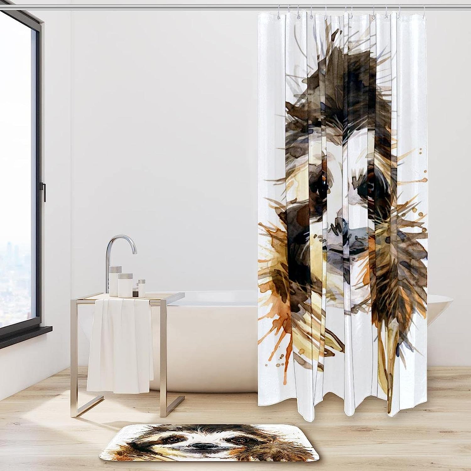 Cute Hipster Sloth Unique Shower Curtain For Playful And Waterproof Bathroom Decor - Image 2
