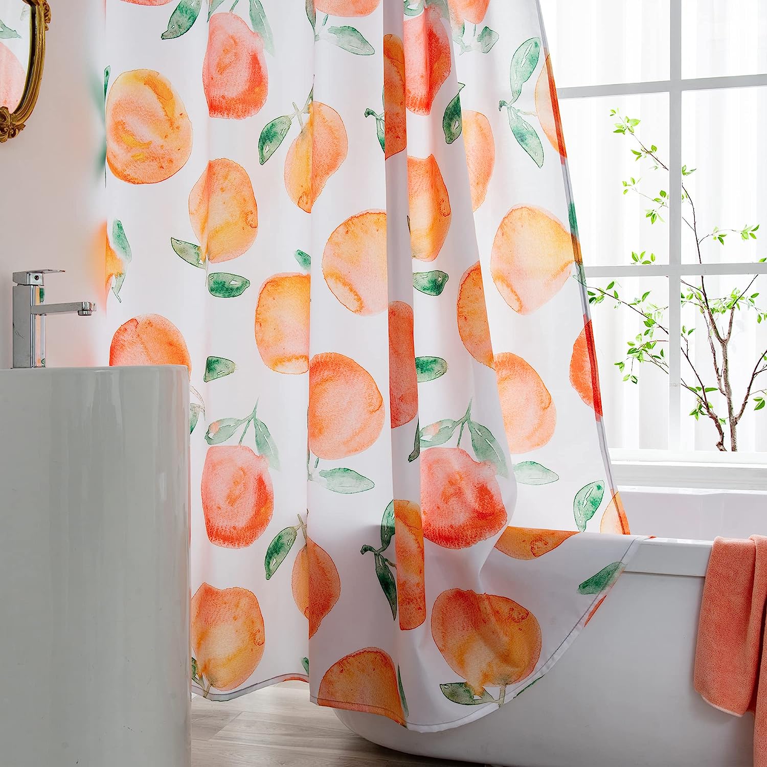 Cute Honey Peach Allover Fruits Shower Curtain for Fun Bathroom Decor