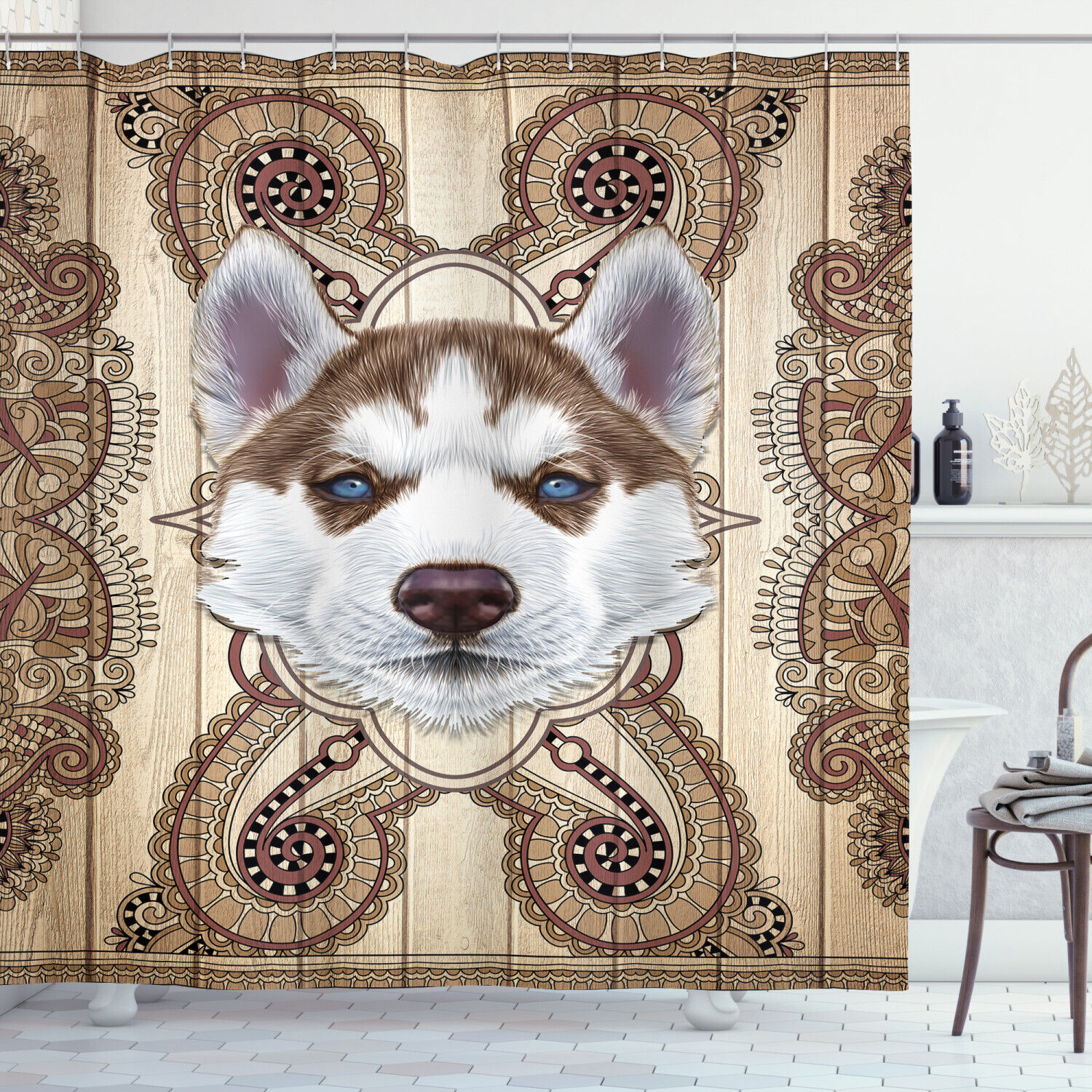 Cute Husky Puppy Portrait Young Copper Red Dog Luxury Shower Curtain For Animal Lovers