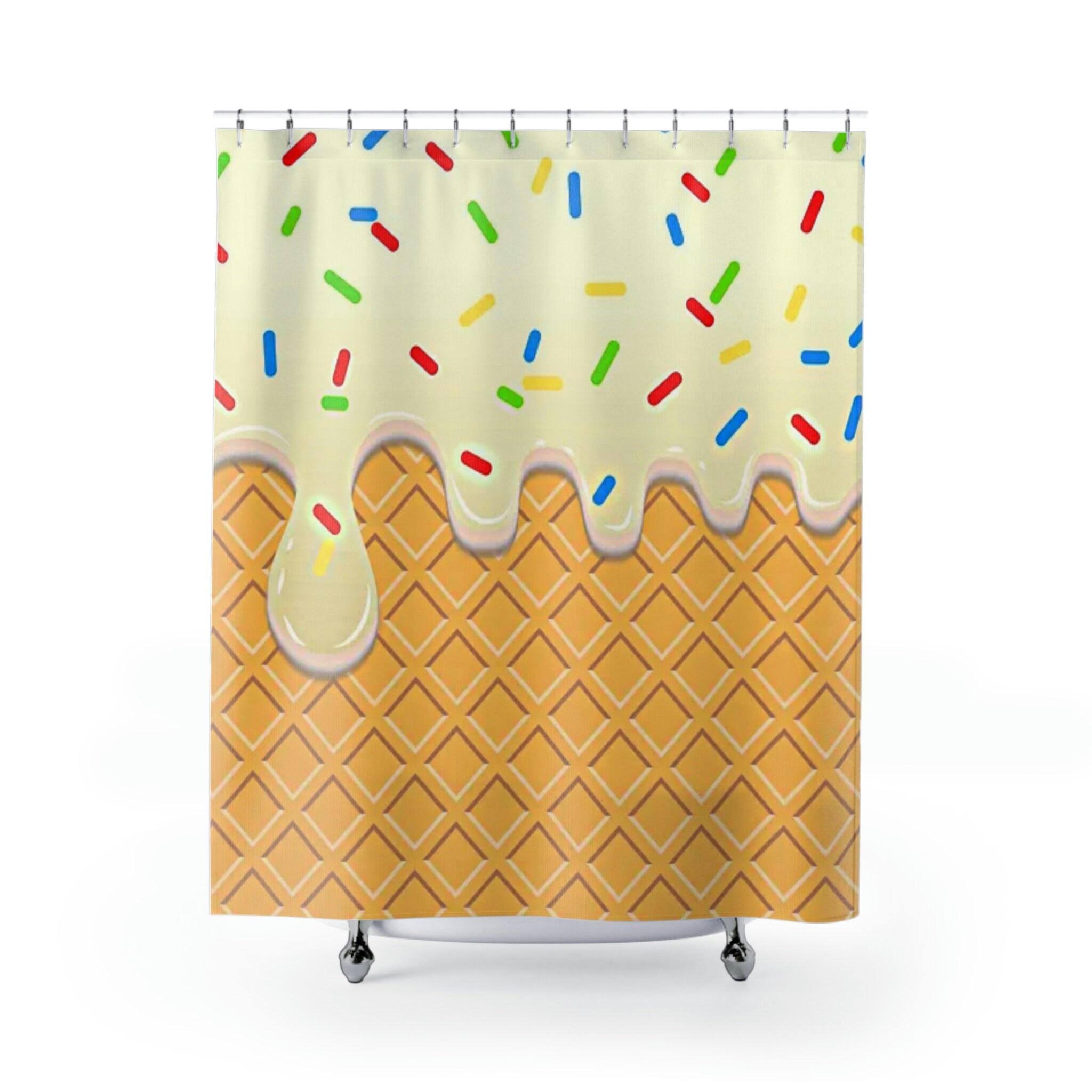 Cute Ice Cream Drip Unique Shower Curtain For Colorful And Fun Bathroom Decor - Image 2