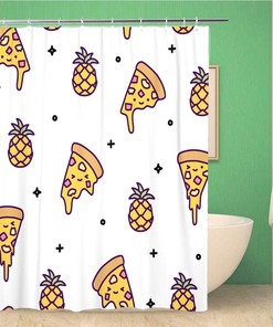 Cute Kawaii Hawaii Pineapple Pizza Shower Curtain - Waterproof Bathroom Decor 