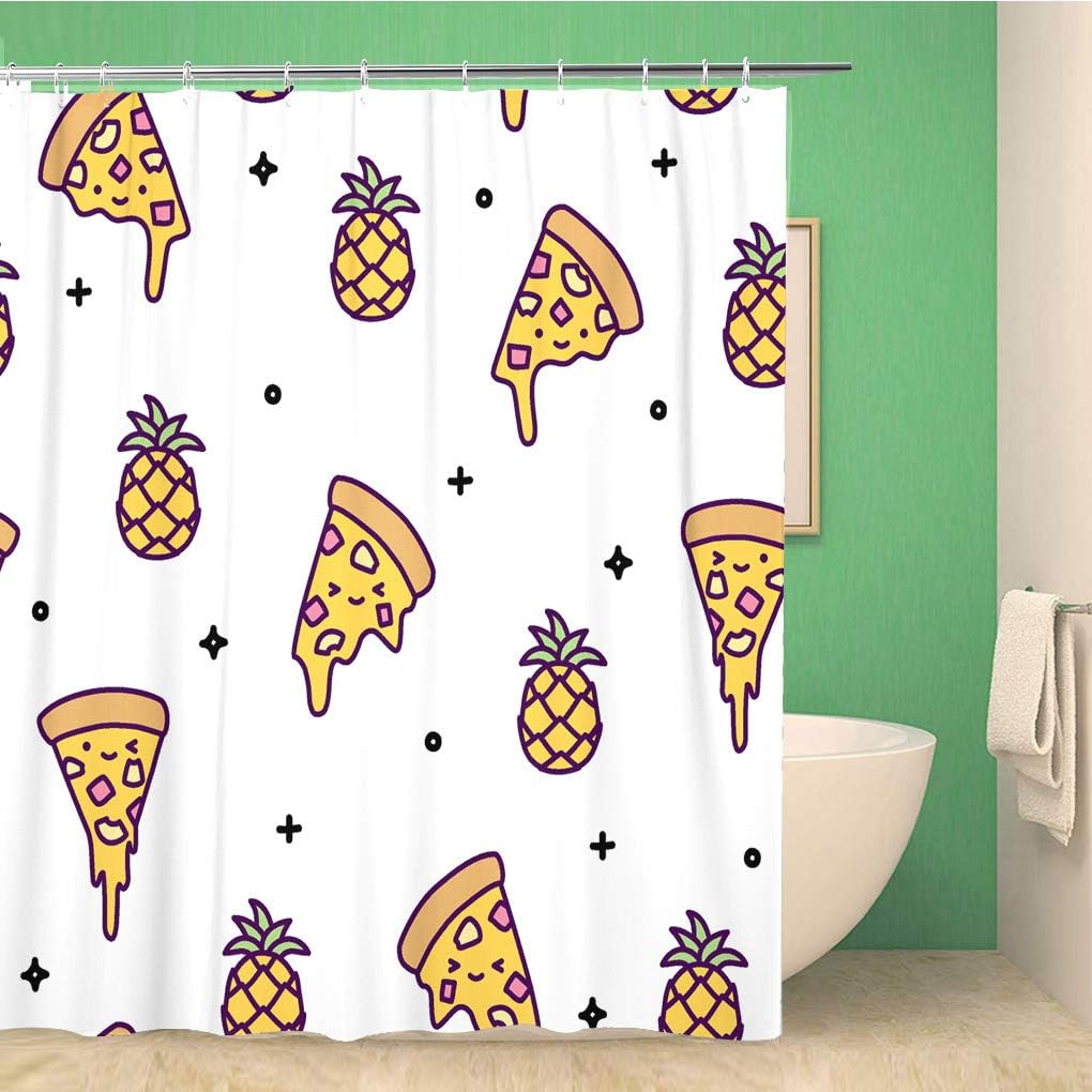 Cute Kawaii Hawaii Pineapple Pizza Shower Curtain - Waterproof Bathroom Decor