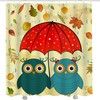 Cute Kawaii Owls Shower Curtain with Umbrella and Cartoon Owl Print