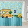 Cute Kawaii School Bus Print Cartoon Wild Animal Shower Curtain For Kids Bathroom