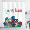 Cute Kid Style Cartoon Shower Curtain With Toy Like Owls Print For Bathroom Decor